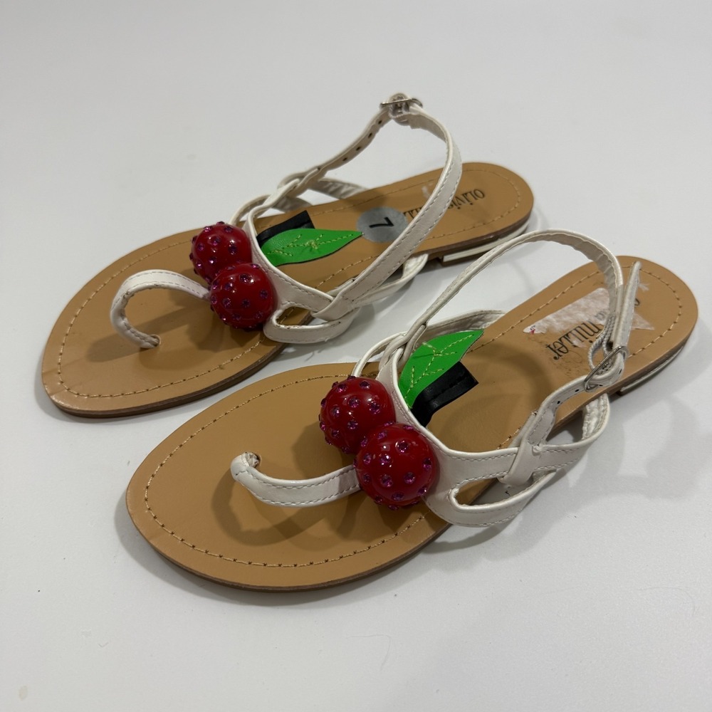 Olivia Miller T-Strap CHERRY Sandals Ankle Strap Sz 7 Rhinestone Embellished - Picture 2 of 8